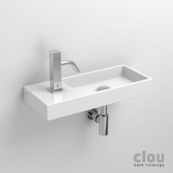 clou Mini Wash Me lave-mains avec trou pour robinet, sans bonde, à gauche, céramique blanche. À suspendre ou à poser. Il: CL/03.