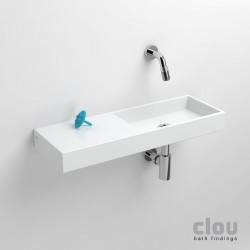 clou Mini Wash Me lave-mains sans trou pour robinet et bonde, à gauche, céramique blanche. À suspendre ou à poser. Il fa: CL/03.