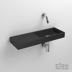 clou Mini Wash Me lave-mains sans trou pour robinet et bonde, à gauche, céramique noir mat. À suspendre ou à poser. Il f: CL/03.