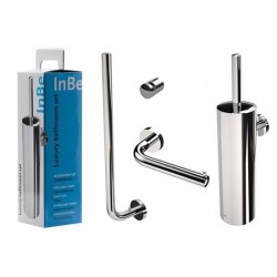 clou InBe accessoireset bestaande uit toiletborstel, toiletrolhouder, reserverolhouder en kledinghaak, chroom. Overdoos-IB/09.60