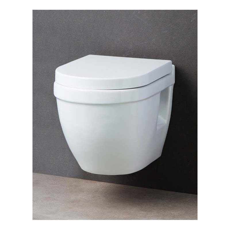 WC suspendu compact Design Shaba Blanc Rimless avec Abattant soft-close et  dé-clipsable Quick Release