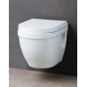 WC suspendu compact Design Shaba Blanc Rimless avec Abattant soft-close et dé-clipsable Quick Release