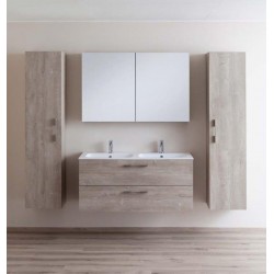 Meuble de salle de bain Banio-Dante Chêne look beton avec 2 Vasques brillant - 55x120x51 cm