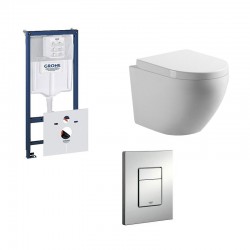 Grohe Pack wc suspendu rimless blanc avec Grohe Rapid SL et touche mat chrome Complet