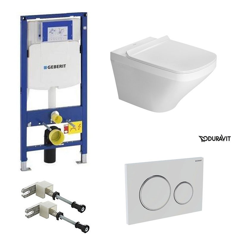 Geberit Duravit durastyle rimless et durafix pack WC suspendue avec set de fixation - Plaque de commande Blanc
