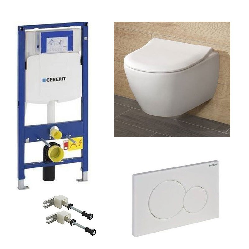 Geberit Pack toilette suspendue systemfix avec touche blanche sigma01 | Banio