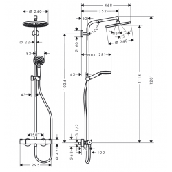 Colonne de douche mécanique avec pommeau rond + douchette 1 jet + flexible  + barre réglable, chrome, Hansgrohe Crometta S 240