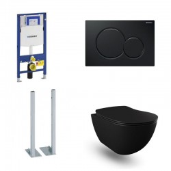 Geberit vrijstaande Pack Banio Design Hangtoilet rimless zwart mat met Duofix Sigma01 en zwarte toets Sigma Compleet