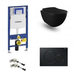 Geberit Pack Systemfix Banio Design Hangtoilet rimless zwart mat en zwarte toets | Banio