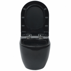 Geberit autoportant Pack WC suspendu Banio-Gary Noir brillant Compact avec Geberit Systemfix UP320 et touche noir complet