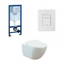 Grohe Rapid SL wc pack hangtoilet Banio Design rimless met sproeier mat wit soft-close zitting met wit bedieningsplaat