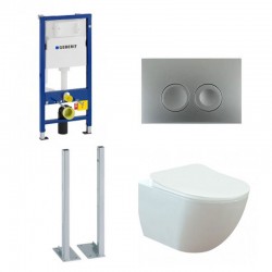 Geberit Duofix autoportant pack WC cuvette suspendu design rimless blanc mat et touche chromé complet