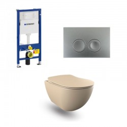 Geberit Duofix pack WC cuvette suspendu rimless cappucino avec fonction bidet et touche chromé mat complet