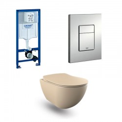 Grohe Rapid SL wc pack hangtoilet rimless cappucino met sproeier en mat chroom bedieningsplaat compleet