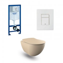 Grohe Rapid SL pack WC cuvette suspendu design rimless cappucino et touche blanche complet