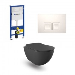 Geberit Duofix pack WC cuvette suspendu design rimless anthracite mat avec bidet et touche blanche complet