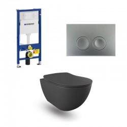 Geberit Duofix pack WC cuvette suspendu design rimless anthracite mat avec bidet et touche chrome mat complet