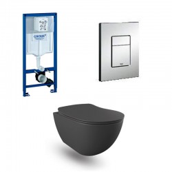 Grohe Rapid SL wc pack hangtoilet rimless mat antraciet met sproeier en chroom bedieningsplaat compleet
