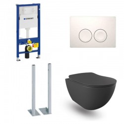Geberit Duofix autoportant pack WC cuvette suspendu design rimless anthracite mat et touche blanche complet