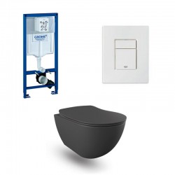 Grohe Rapid SL wc pack hangtoilet rimless mat antraciet en wit bedieningsplaat compleet