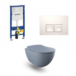 Geberit Duofix pack WC cuvette suspendu design rimless basalt mat et touche blanche complet