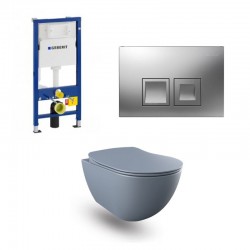 Geberit Duofix pack WC cuvette suspendu design rimless basalt mat et touche chromée complet