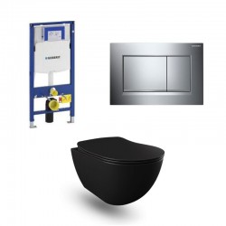 Geberit Duofix pack WC cuvette suspendu rimless noir mat avec fonction bidet et touche chrome brillant complet
