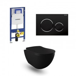 Geberit Duofix pack WC cuvette suspendu rimless noir mat avec fonction bidet et touche noir brillant complet