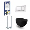 Geberit Duofix vrijstaande wc pack hangtoilet rimless mat zwart met sproeier en wit bedieningsplaat compleet
