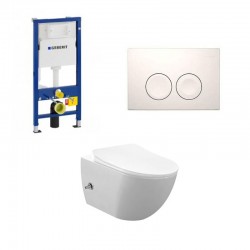Geberit Duofix wc pack hangtoilet rimless wit met sproeier en koud water kraan wit bedieningsplaat compleet