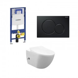 Geberit Duofix pack WC cuvette suspendu rimless blanc avec fonction bidet et robinet d'eau froide touche noi complet