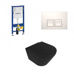 Geberit Duofix Pack WC met hangtoilet rimless design mat zwart en wit bedieninspaneel
