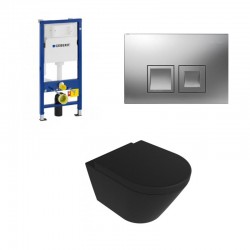 Geberit Duofix Pack WC met hangtoilet rimless design mat zwart en chroom bedieninspaneel