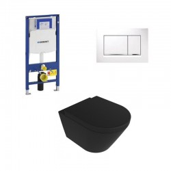 Geberit Duofix Pack WC met hangtoilet rimless design mat zwart en wit bedieninspaneel