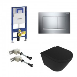 Geberit Duofix Pack WC met hangtoilet rimless design mat zwart en glanzend chroom bedieninspaneel