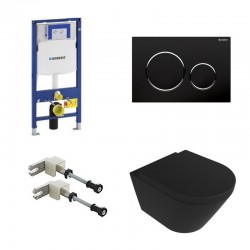 Geberit Duofix Pack WC met hangtoilet rimless design mat zwart en glanzend zwart bedieninspaneel