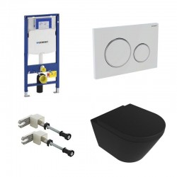 Geberit Duofix Pack WC met hangtoilet rimless design mat zwart en wit glanzend chroom bedieninspaneel