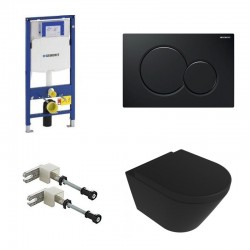 Geberit Duofix Pack WC met hangtoilet rimless design mat zwart en zwart bedieninspaneel