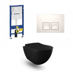 Geberit Duofix wc pack hangtoilet rimless mat zwart en wit bedieningsplaat compleet