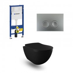 Geberit Duofix wc pack hangtoilet rimless mat zwart en mat chroom bedieningsplaat compleet