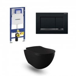 Geberit Duofix pack WC cuvette suspendu rimless noir mat et touche noir brillant complet