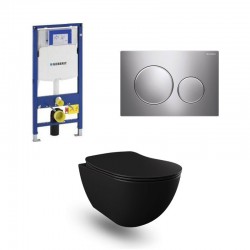 Geberit Duofix wc pack hangtoilet rimless mat zwart en blinkend chroom/mat bedieningsplaat compleet