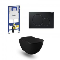 Geberit Duofix wc pack hangtoilet rimless mat zwart en zwart bedieningsplaat compleet