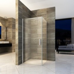 Banio paroi de douche et porte de douche pivotante avec verre securit 6mm 80x80x190cm - chrome