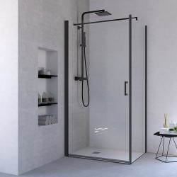 Ponsi paroi de douche et porte de douche pivotante avec verre securit 6mm 69-72x76,5-78x195cm - noir mat