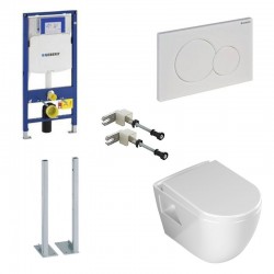 Geberit Duofix UP320 autoportant pack WC suspendu Banio design avec abattant soft-close et plaque de commande blanche