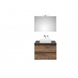 Pelipal meuble de salle de bain avec miroir et vasque à poser BaliHPL80 - chêne foncé/ardoise noire
