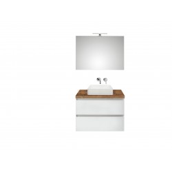 Pelipal meuble de salle de bain avec miroir et vasque à poser BaliHPL80 - blanc/chêne foncé