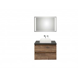 Pelipal meuble de salle de bain avec miroir de luxe et vasque à poser BaliHPL80 - chêne foncé/ardoise noire