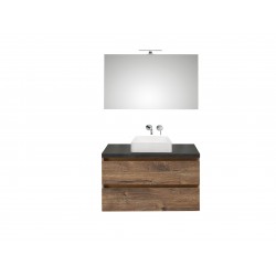 Pelipal meuble de salle de bain avec miroir et vasque à poser BaliHPL100 - chêne foncé/ardoise noire